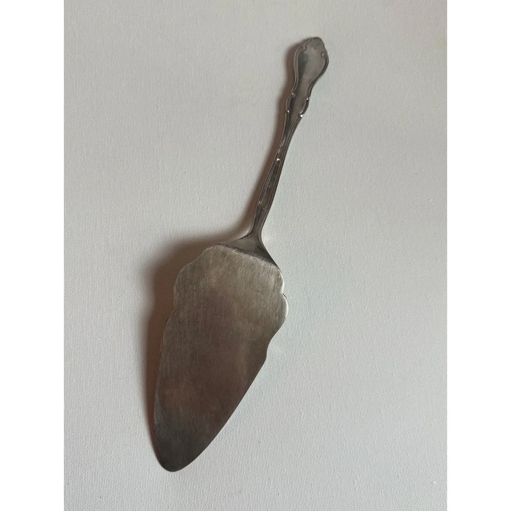 Vintage Christmas Greetings Silver Tone Pie Cake Server Holiday Bells Engraved